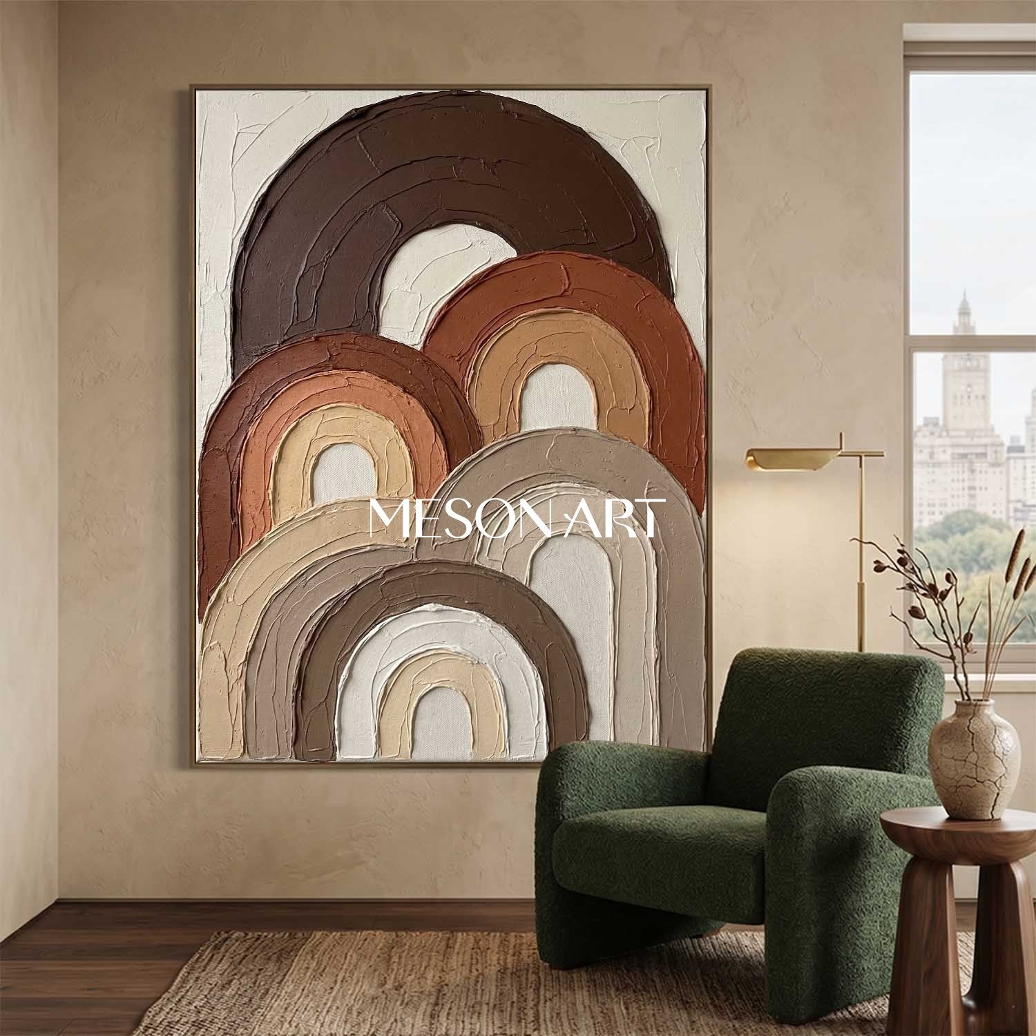 Boho Minimalist Sculptural Canvas Painting Vertical Geometric Art