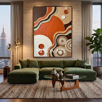 Boho Minimalist Sculptural Canvas Painting Vertical Geometric Art