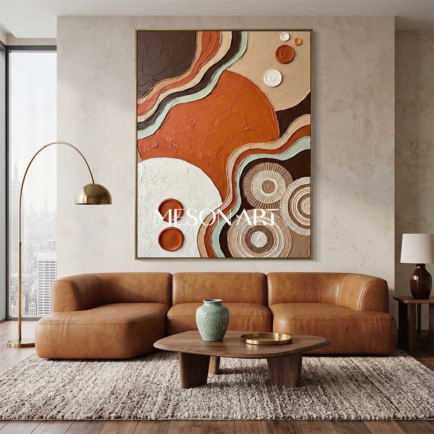 Boho Minimalist Sculptural Canvas Painting Vertical Geometric Art