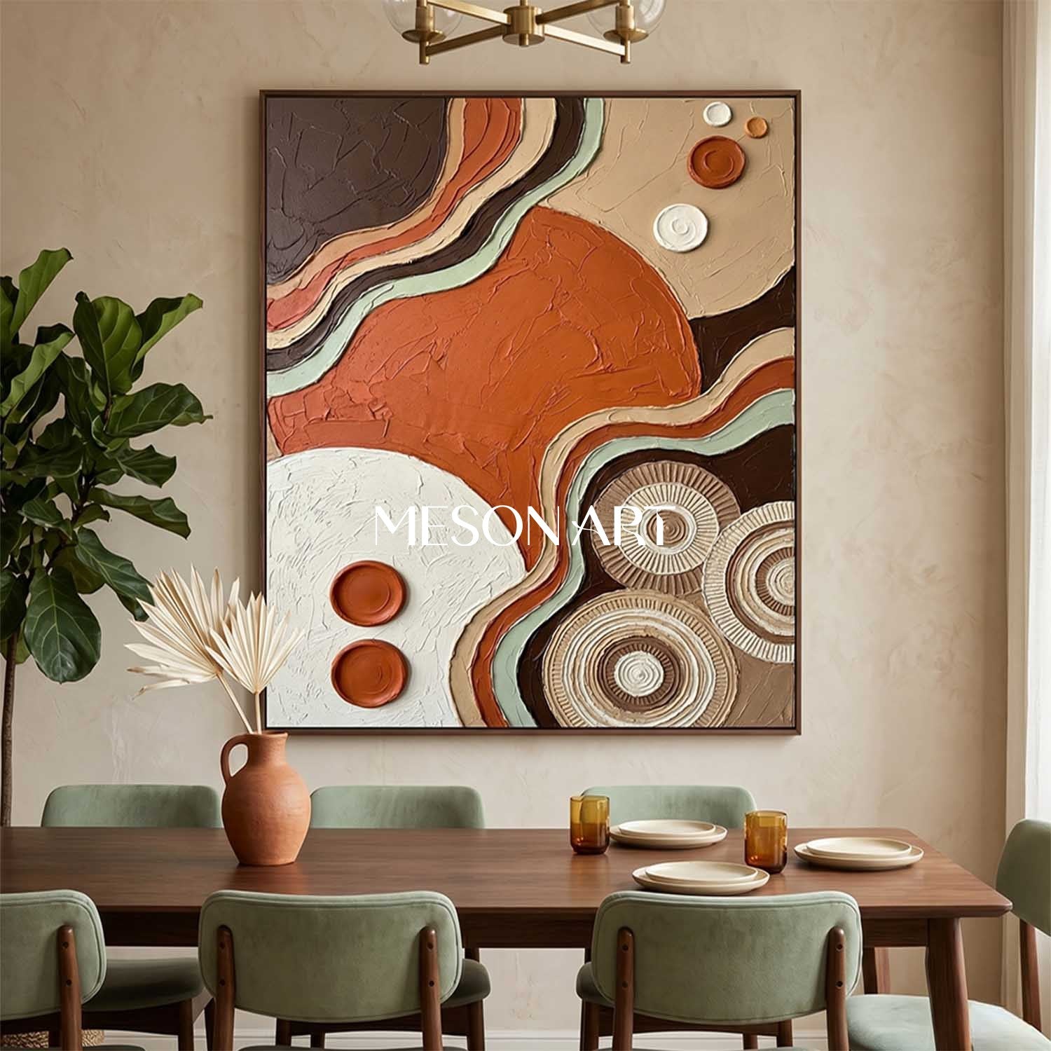 Boho Minimalist Sculptural Canvas Painting Vertical Geometric Art