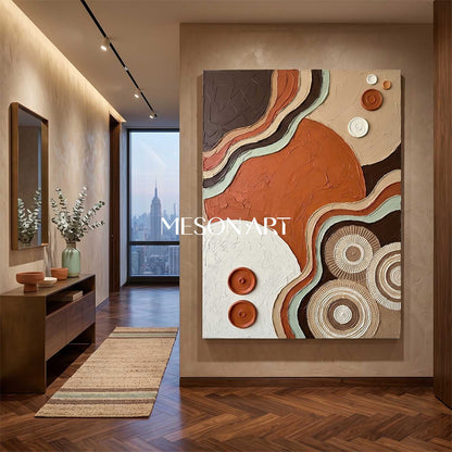Boho Minimalist Sculptural Canvas Painting Vertical Geometric Art