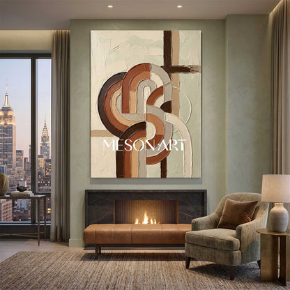 Boho Minimalist Sculptural Canvas Painting Vertical Geometric Art