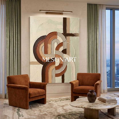 Boho Minimalist Sculptural Canvas Painting Vertical Geometric Art