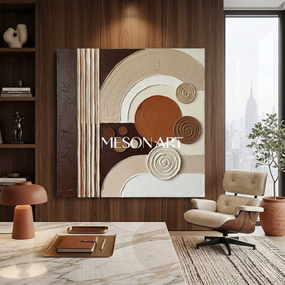 Boho Minimalist Sculptural Canvas Painting Square Geometric Art Decor