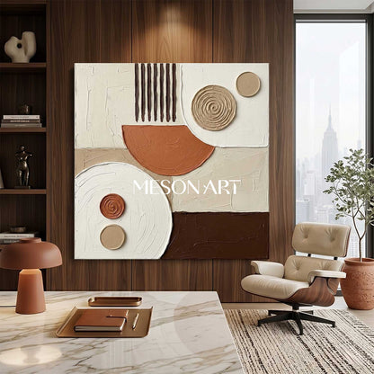 Boho Minimalist Sculptural Canvas Painting Square Geometric Art Decor