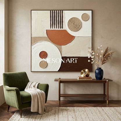 Boho Minimalist Sculptural Canvas Painting Square Geometric Art Decor