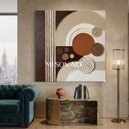 Boho Minimalist Sculptural Canvas Painting Square Geometric Art Decor