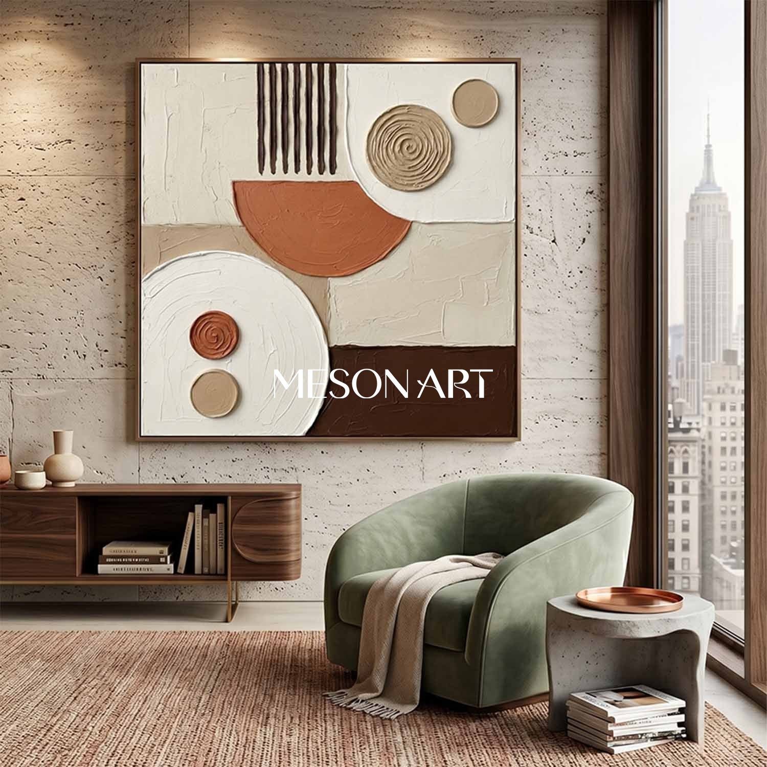 Boho Minimalist Sculptural Canvas Painting Square Geometric Art Decor