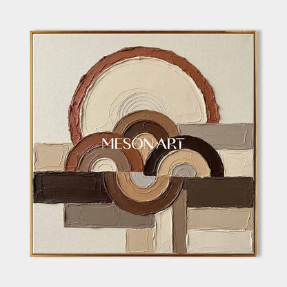 Boho Minimalist Sculptural Canvas Painting Square Geometric Art