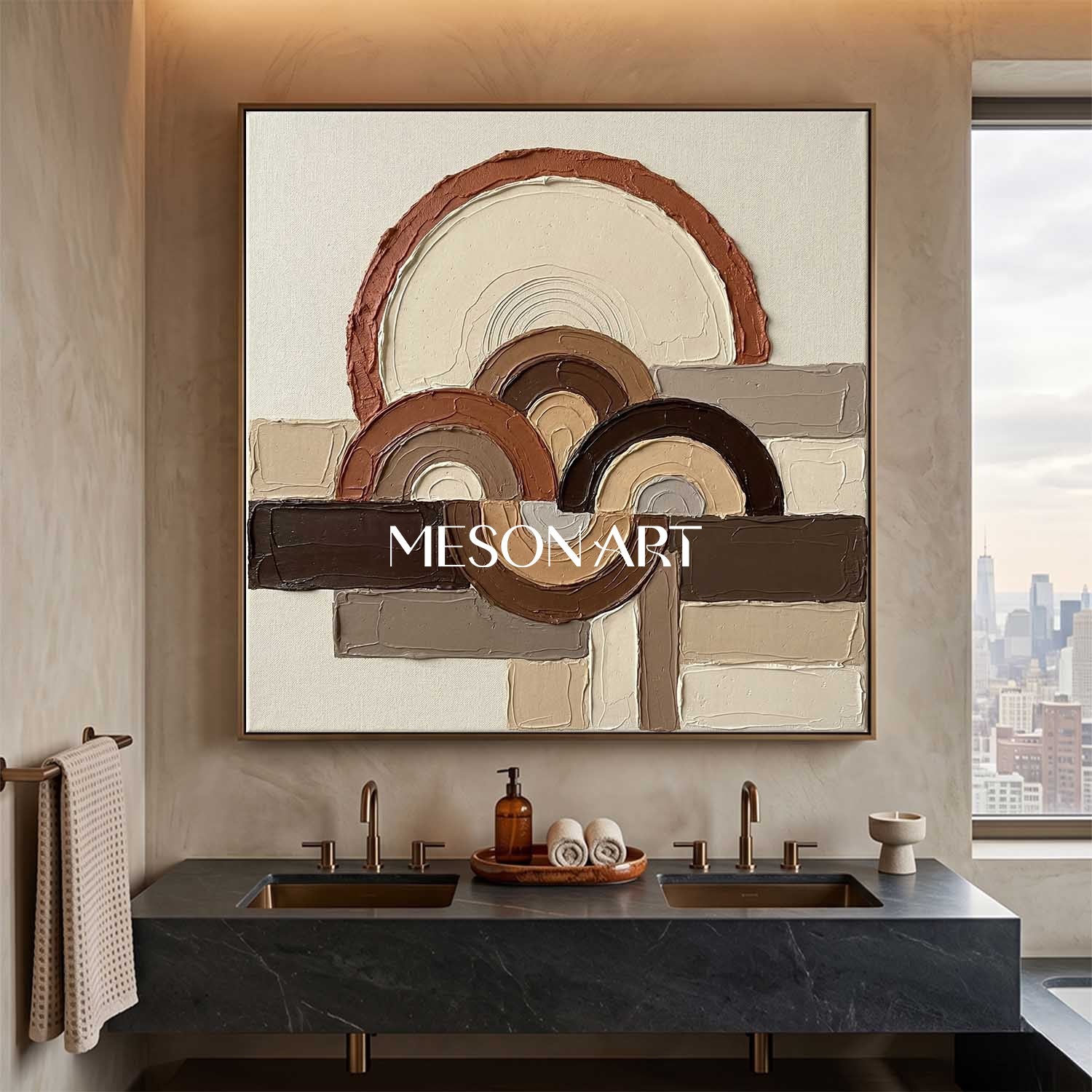 Boho Minimalist Sculptural Canvas Painting Square Geometric Art