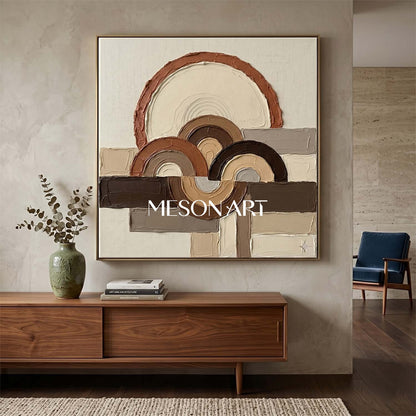 Boho Minimalist Sculptural Canvas Painting Square Geometric Art