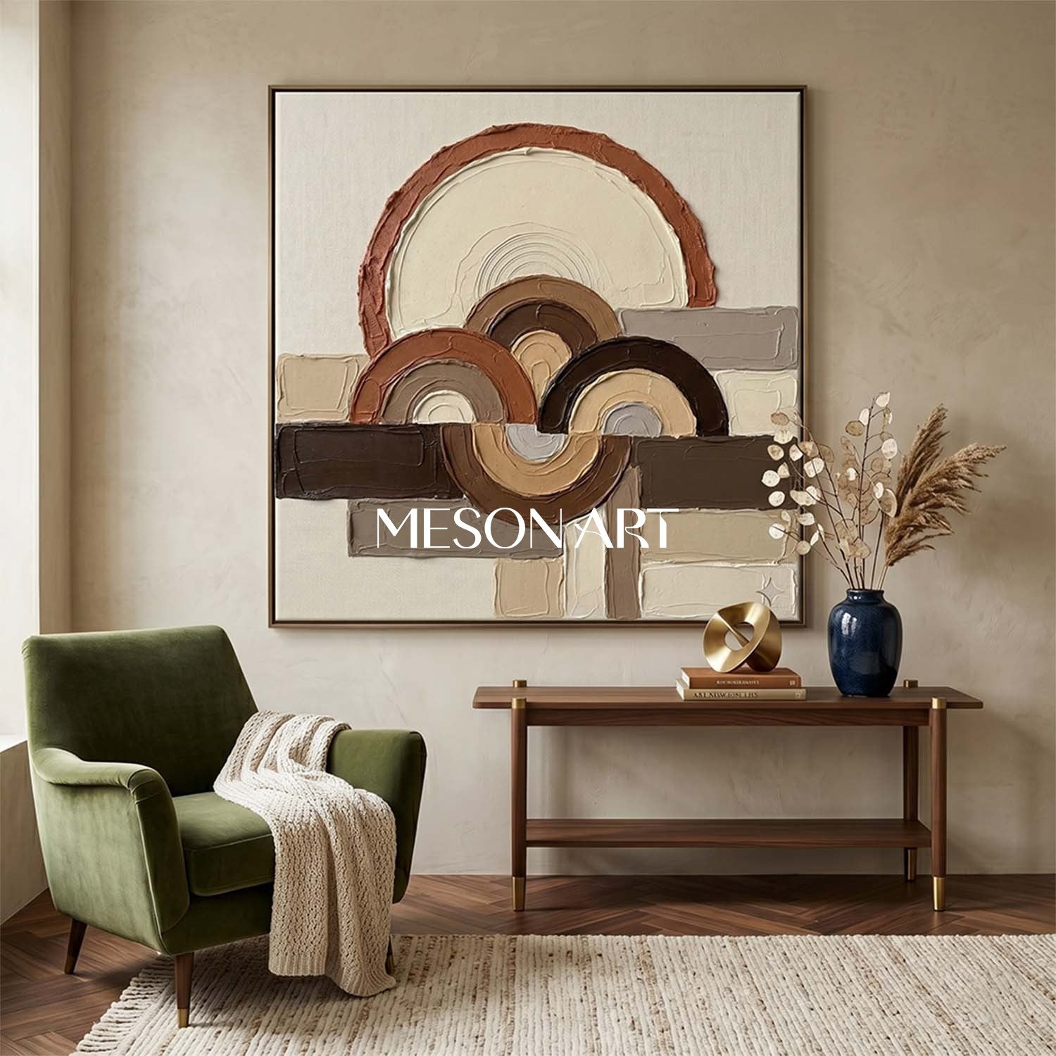 Boho Minimalist Sculptural Canvas Painting Square Geometric Art