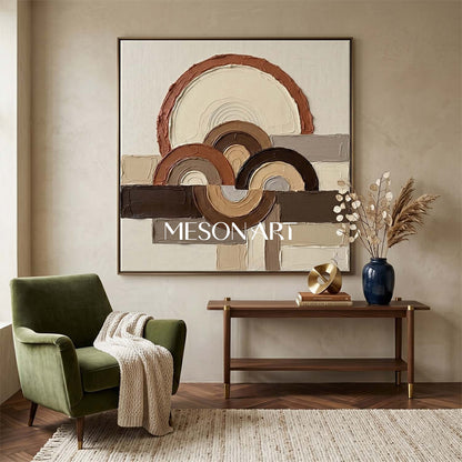 Boho Minimalist Sculptural Canvas Painting Square Geometric Art