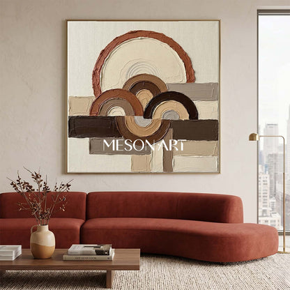 Boho Minimalist Sculptural Canvas Painting Square Geometric Art