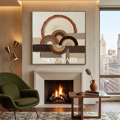 Boho Minimalist Sculptural Canvas Painting Square Geometric Art