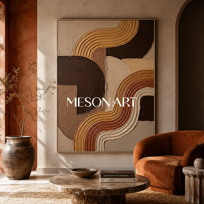 Bohemian Abstract Textured Plaster Arch Wall Art in Earth Tones