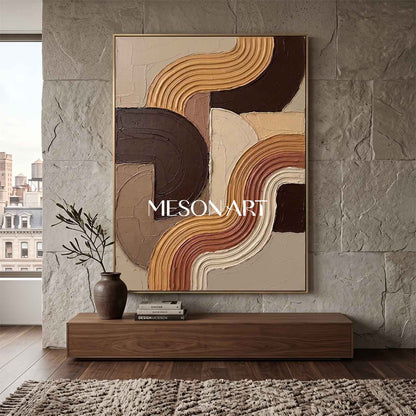 Bohemian Abstract Textured Plaster Arch Wall Art in Earth Tones