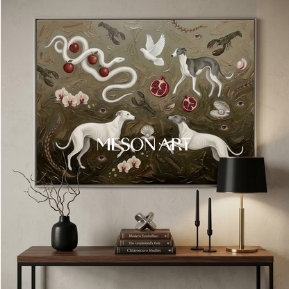 Original Surrealist Greyhound Painting Texture Wall Canvas Living Room