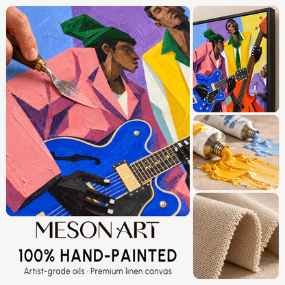 Blue And Yellow Pop Art Jazz Painting Panoramic Wall Art For Living Room Original Artist By Mesonart