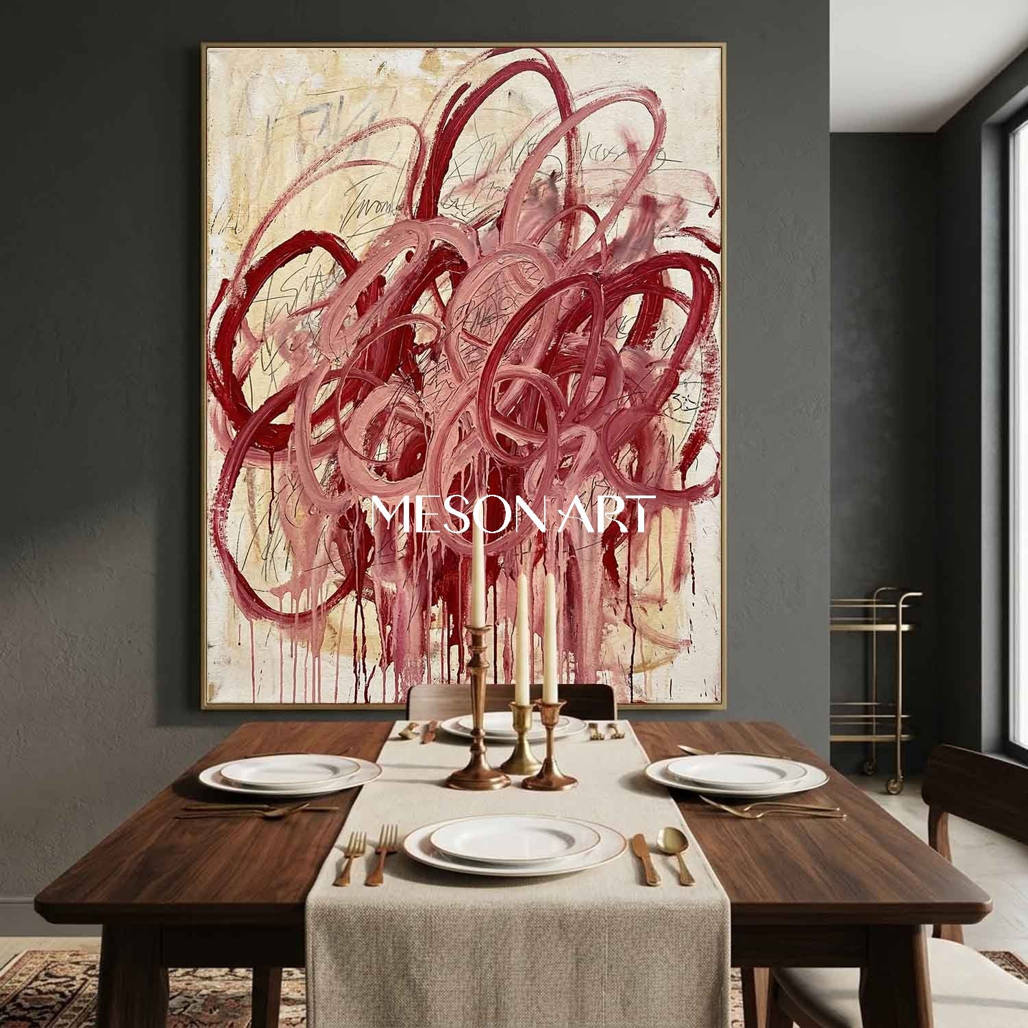 Original Crimson Bacchus Style Painting Large Abstract Expressionist Art