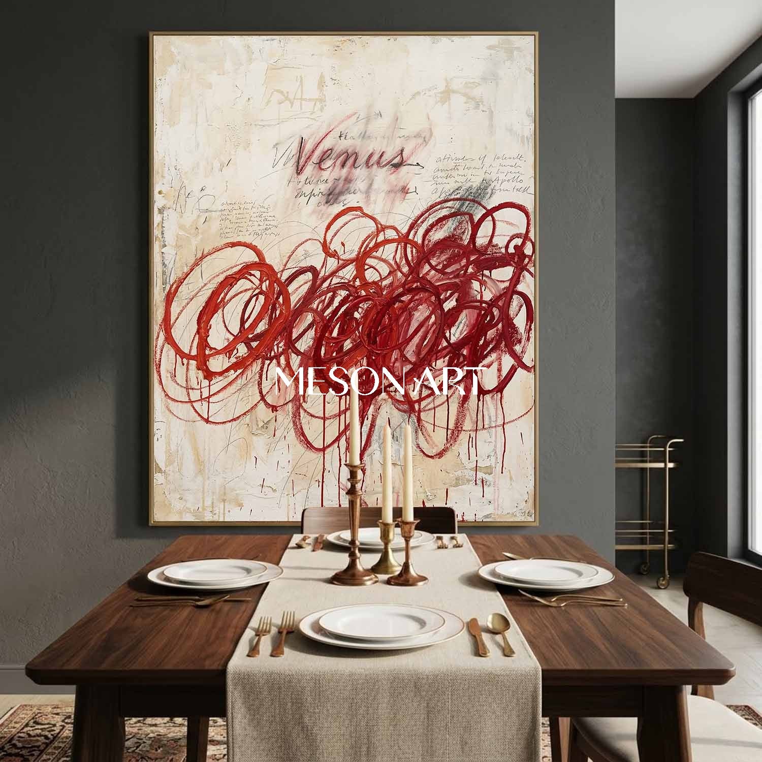 Original Crimson Bacchus Style Painting Large Abstract Expressionist Art