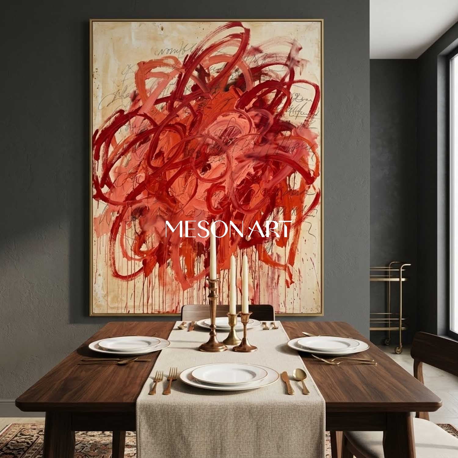 Bold Expressionist Wall Art Handmade Crimson Modern Canvas Entryway