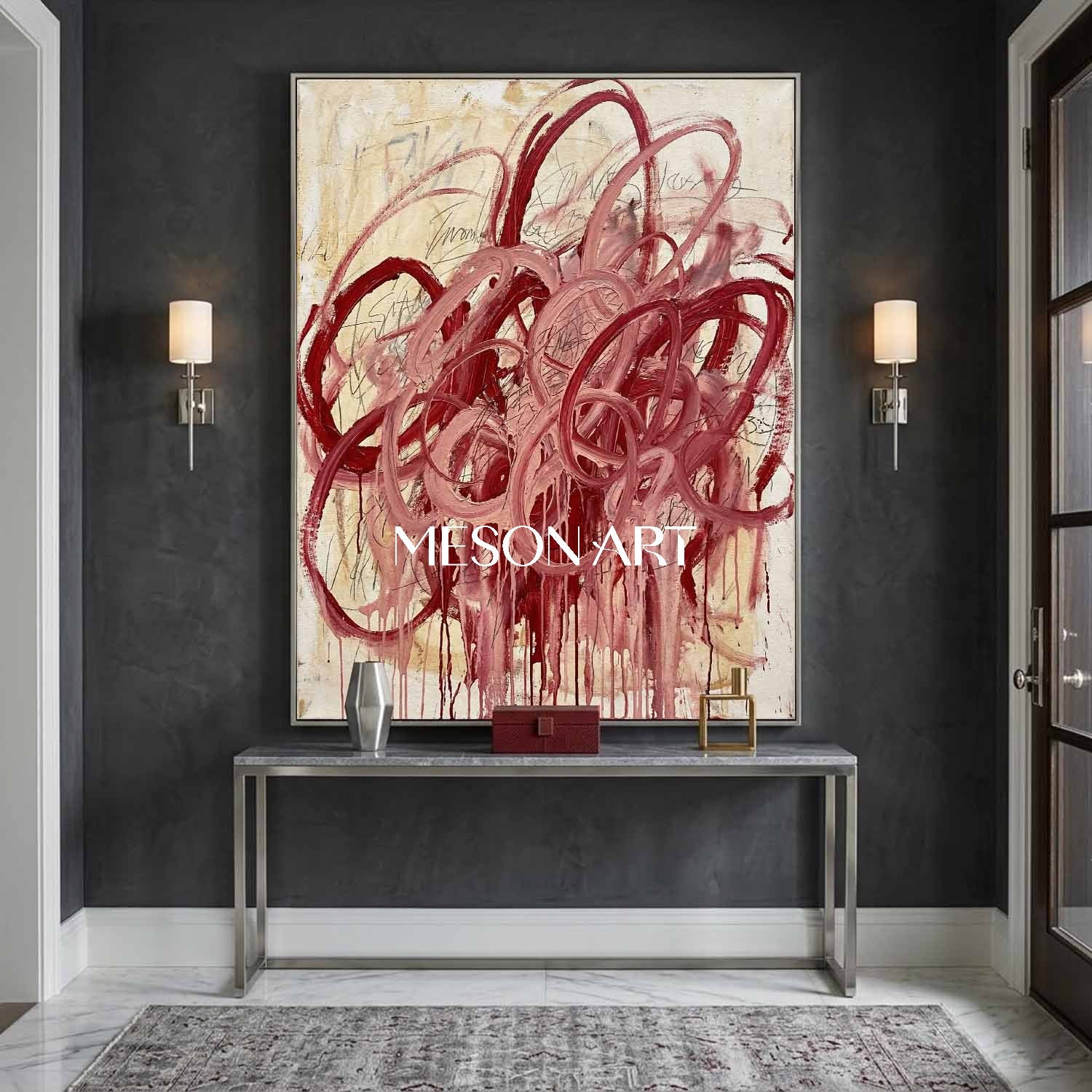 Original Crimson Bacchus Style Painting Large Abstract Expressionist Art