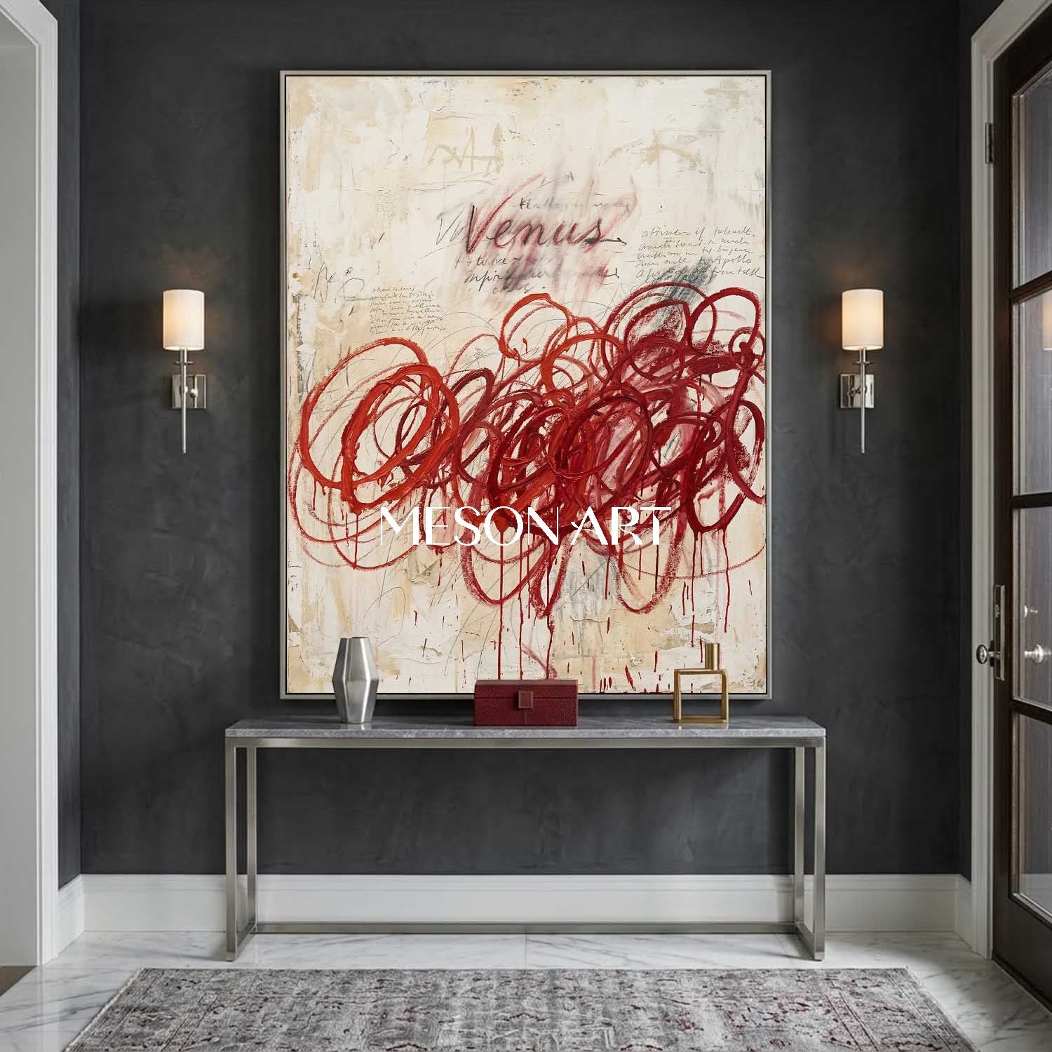 Original Crimson Bacchus Style Painting Large Abstract Expressionist Art