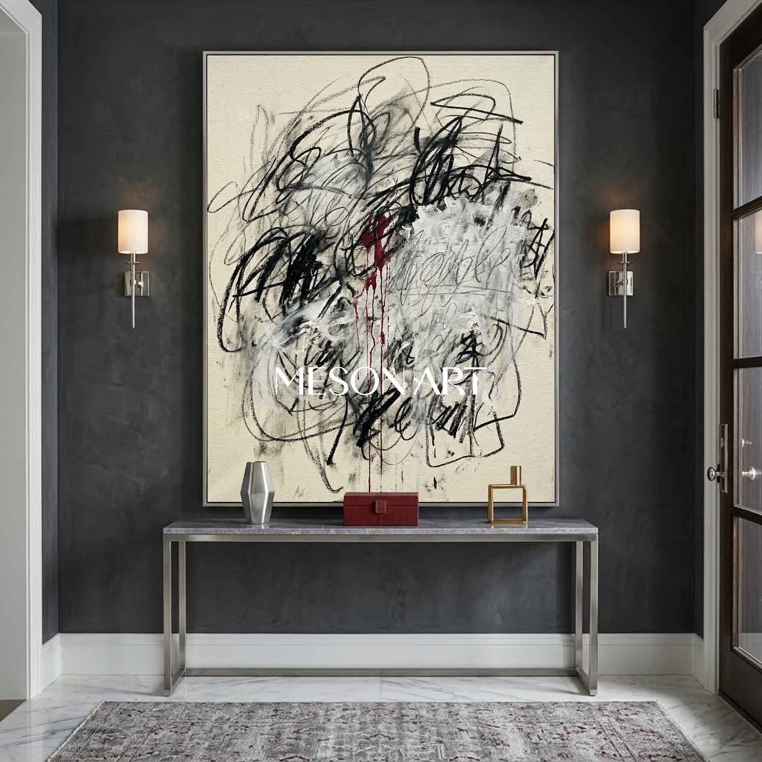Minimalist Abstract Script Wall Art for High End Interiors Entryway