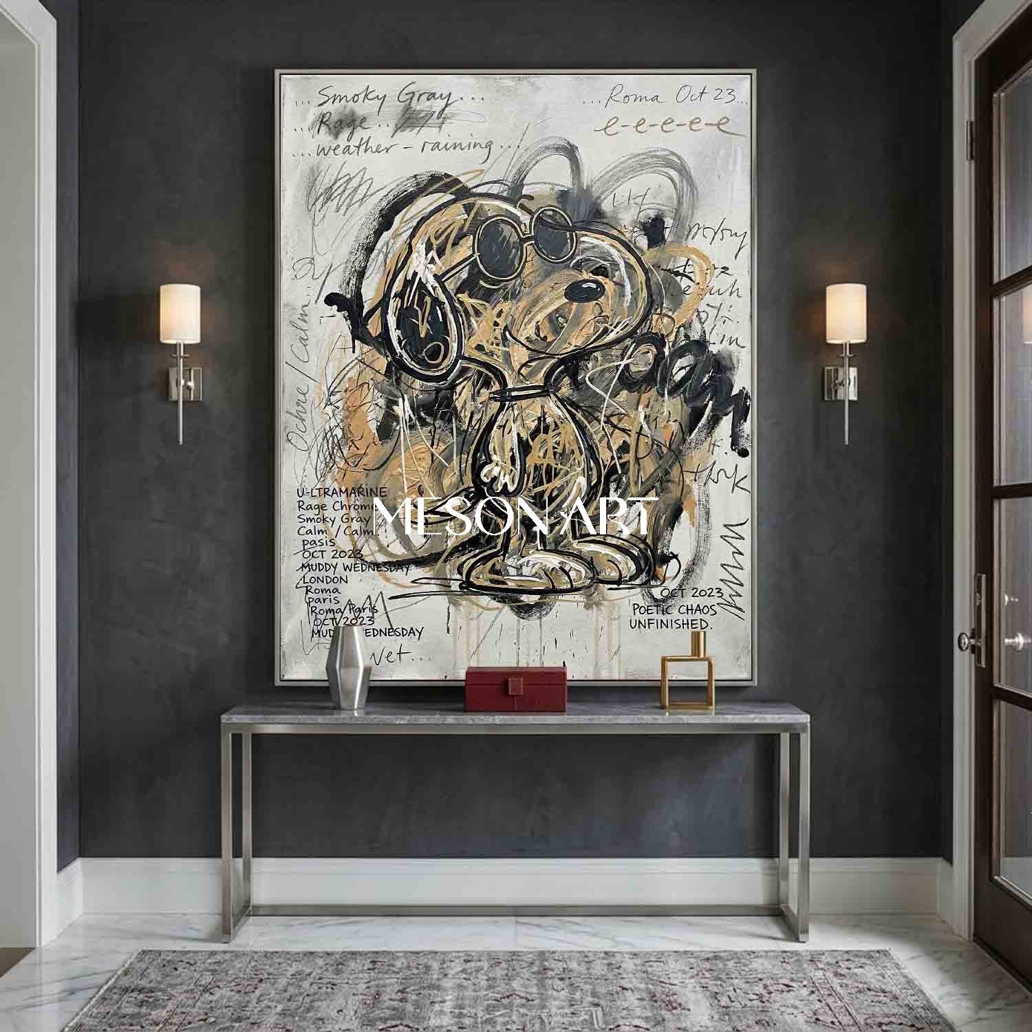 Original Graffiti Dog Pop Art Oil Painting Urban Street Modern Office