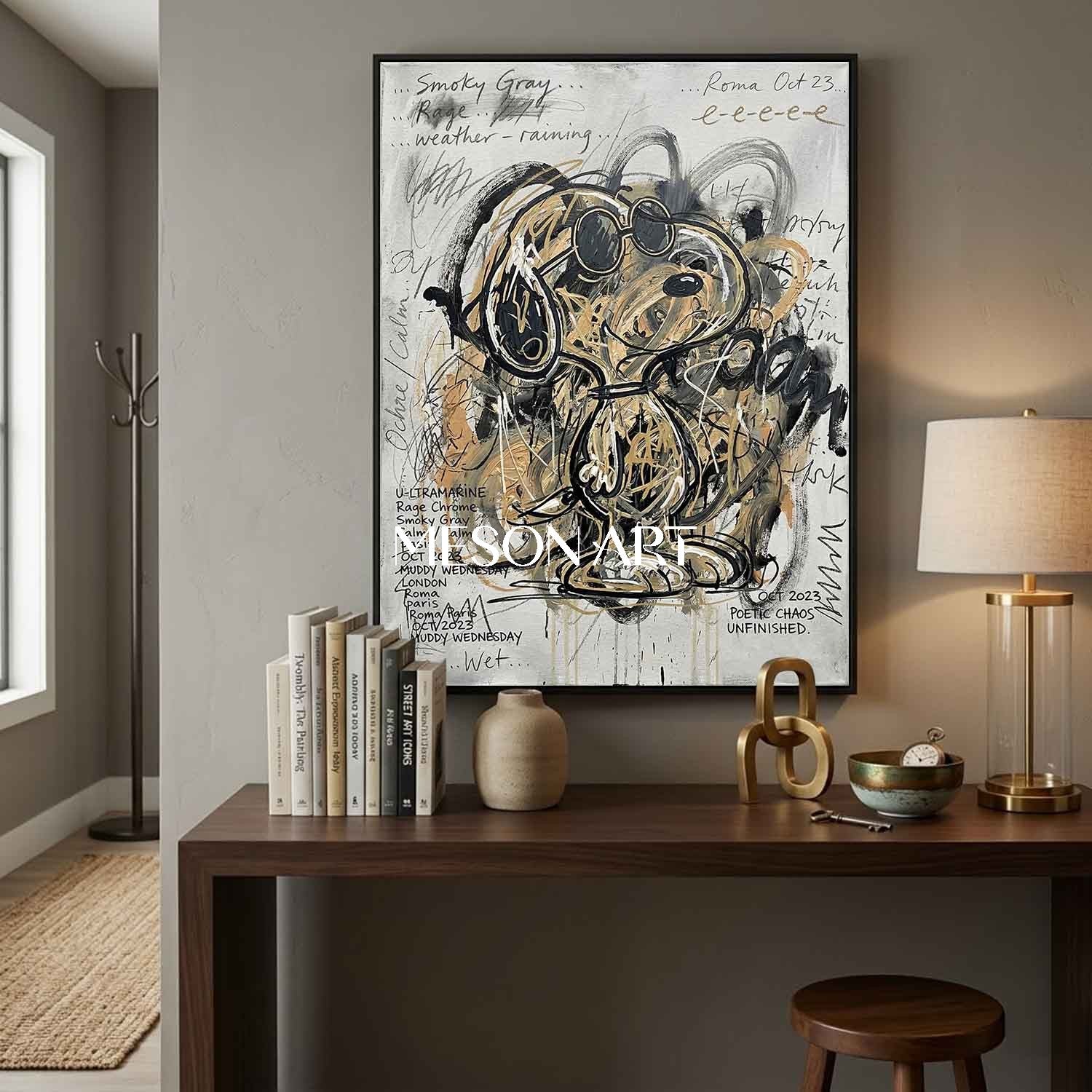 Original Graffiti Dog Pop Art Oil Painting Urban Street Modern Office