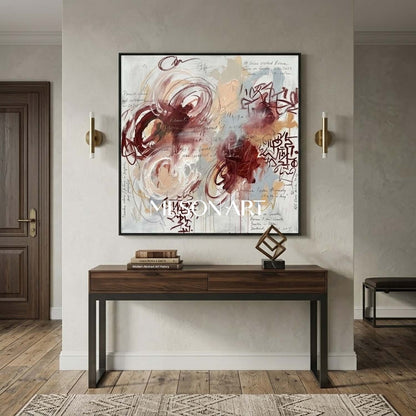 Original Abstract Expressionist Painting Burgundy Romantic Living Room