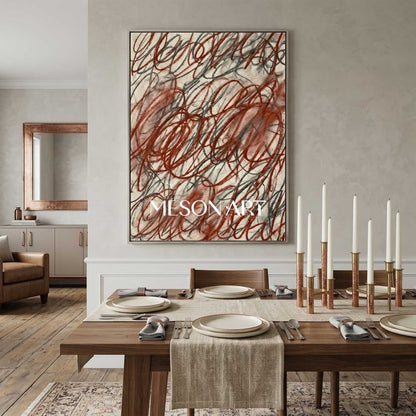 Handmade Red Abstract Wall Art for Modern Gallery Entryway Painting