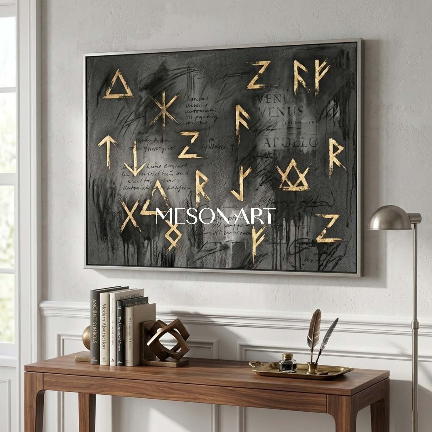 Neo Expressionist Gold and Charcoal Painting Large Modern Gallery Art