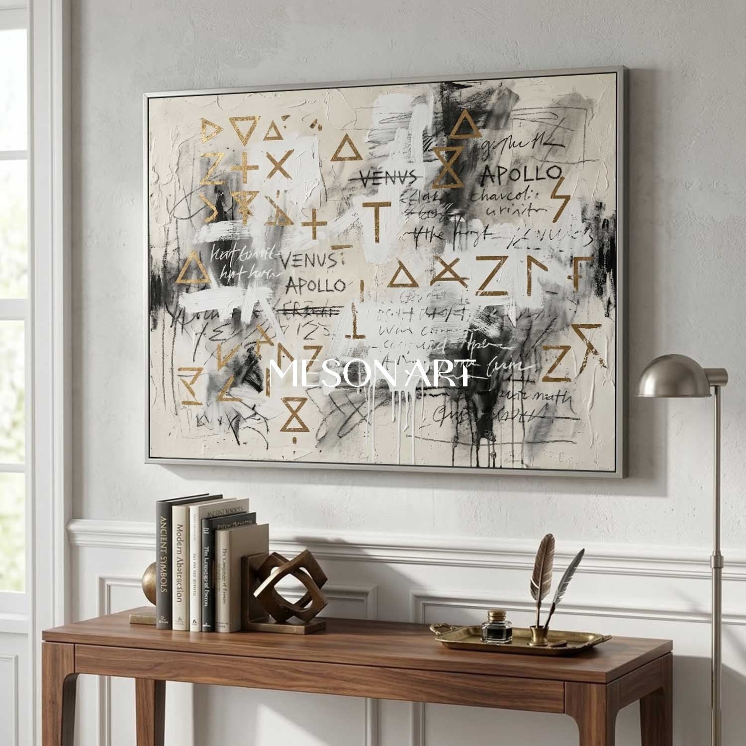 Original Symbol Canvas Graffiti Painting Gold Statement Art Living Room