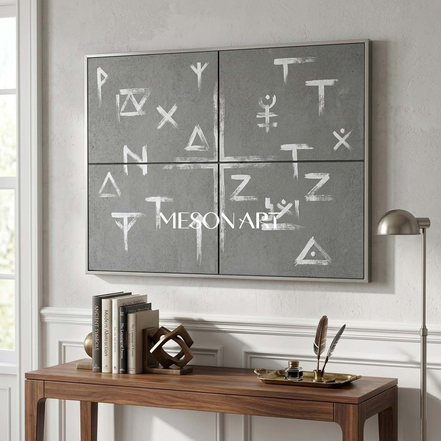 Large Industrial Style Original Gray Canvas oncrete Rune Art Painting