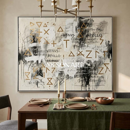 Original Symbol Canvas Graffiti Painting Gold Statement Art Living Room