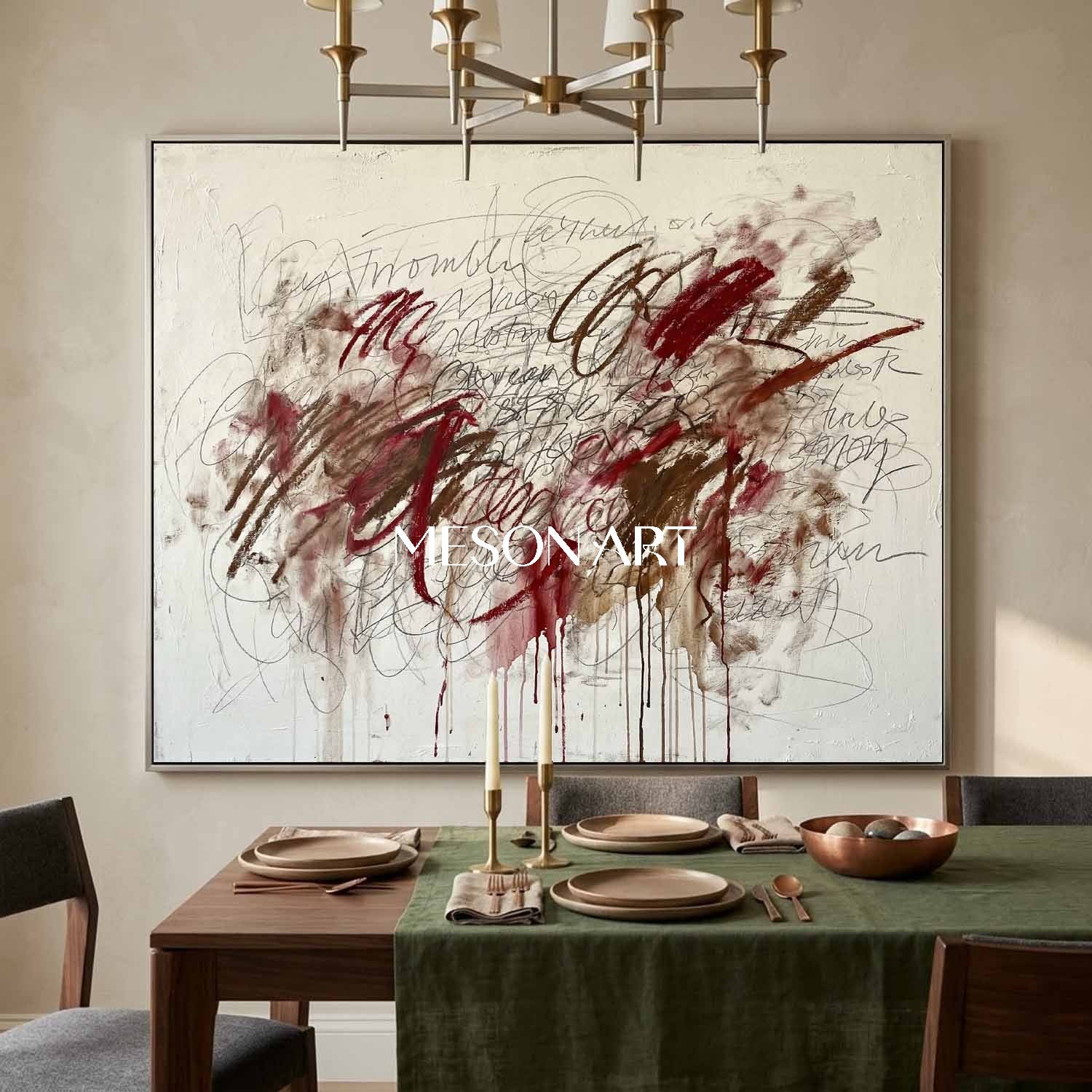 Original Abstract Scribble Painting Graffiti Neutral Canvas Living Room