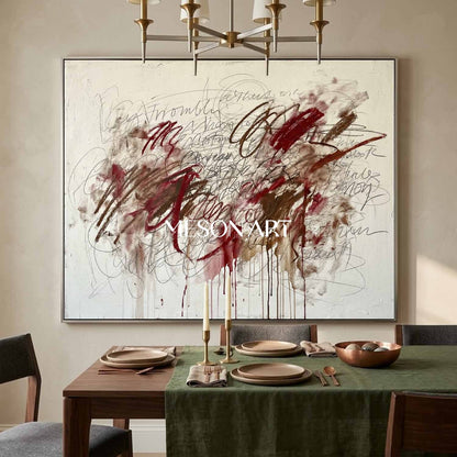 Original Abstract Scribble Painting Graffiti Neutral Canvas Living Room
