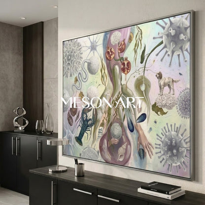 Modern Bio Art Original Framed Painting Large Office Wall Art Decor