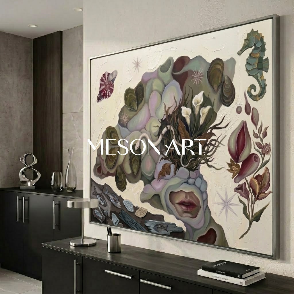 Original Surrealist Painting Textured Large Canvas Bedroom Wall Art