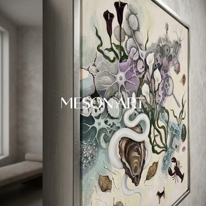 Beige Surreal Biological Hand-Painted Framed Canvas Large Art Entryway