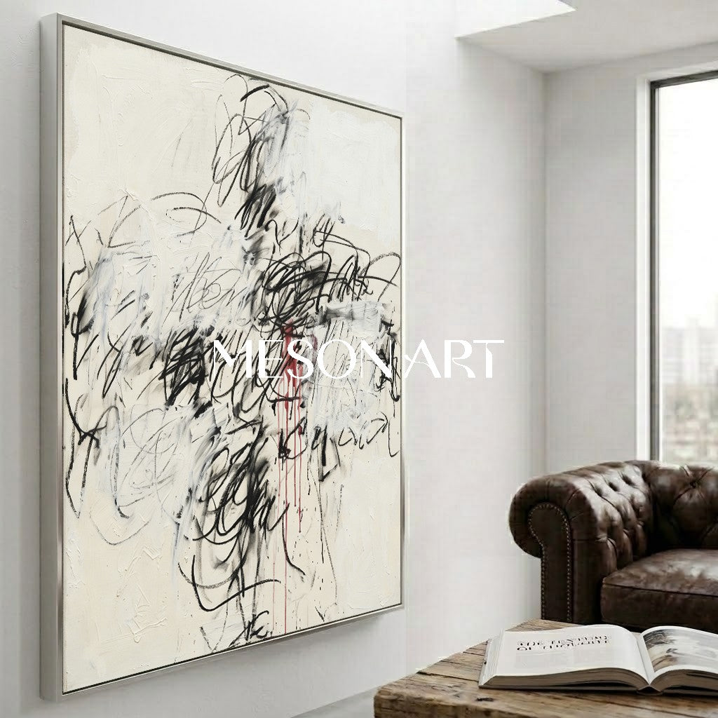 Original Black and White Abstract Painting Large Texture Art Office