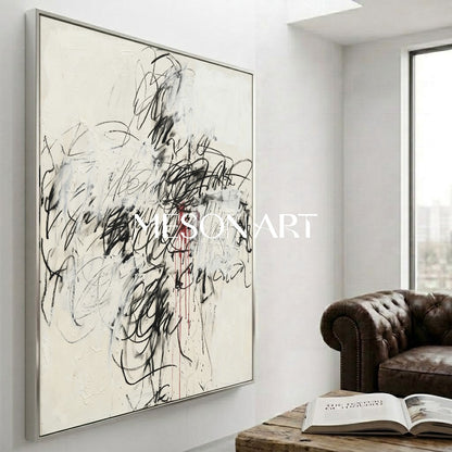 Original Black and White Abstract Painting Large Texture Art Office