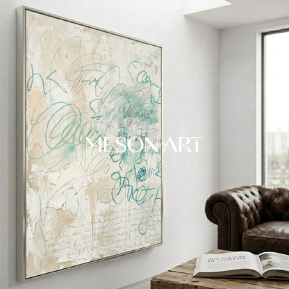 Soft Beige Minimalist Canvas Hand Painted Scribble Wall Art Decor