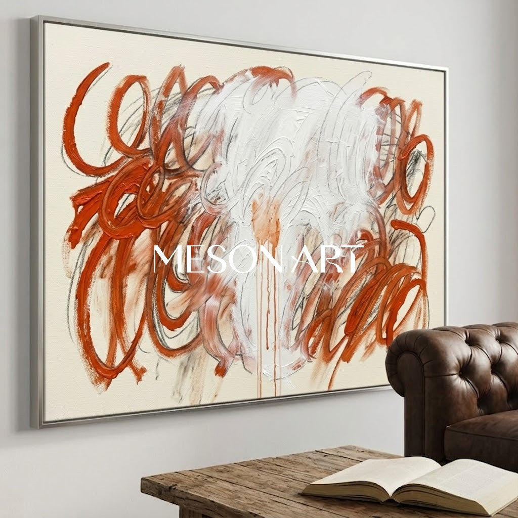 Custom Rust Orange Palette Knife Abstract Art One of a Kind Above Sofa