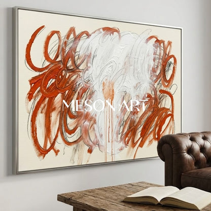 Custom Rust Orange Palette Knife Abstract Art One of a Kind Above Sofa