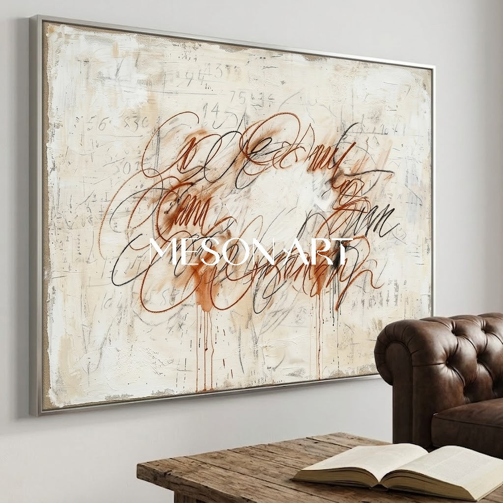 Vintage Script Minimalist Canvas Hand Painted Scribble Hallway Wall Art