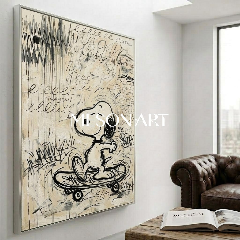 Original Skateboard Snoopy Oil Painting Graffiti Wall Art Kids Room