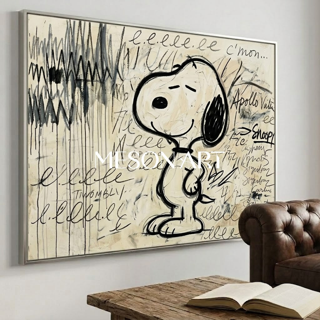 大きなスヌーピー絵画抽象的なポップウォールアートベッドルーム